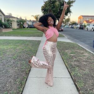 Amazon Pink Sequin Flare Pants